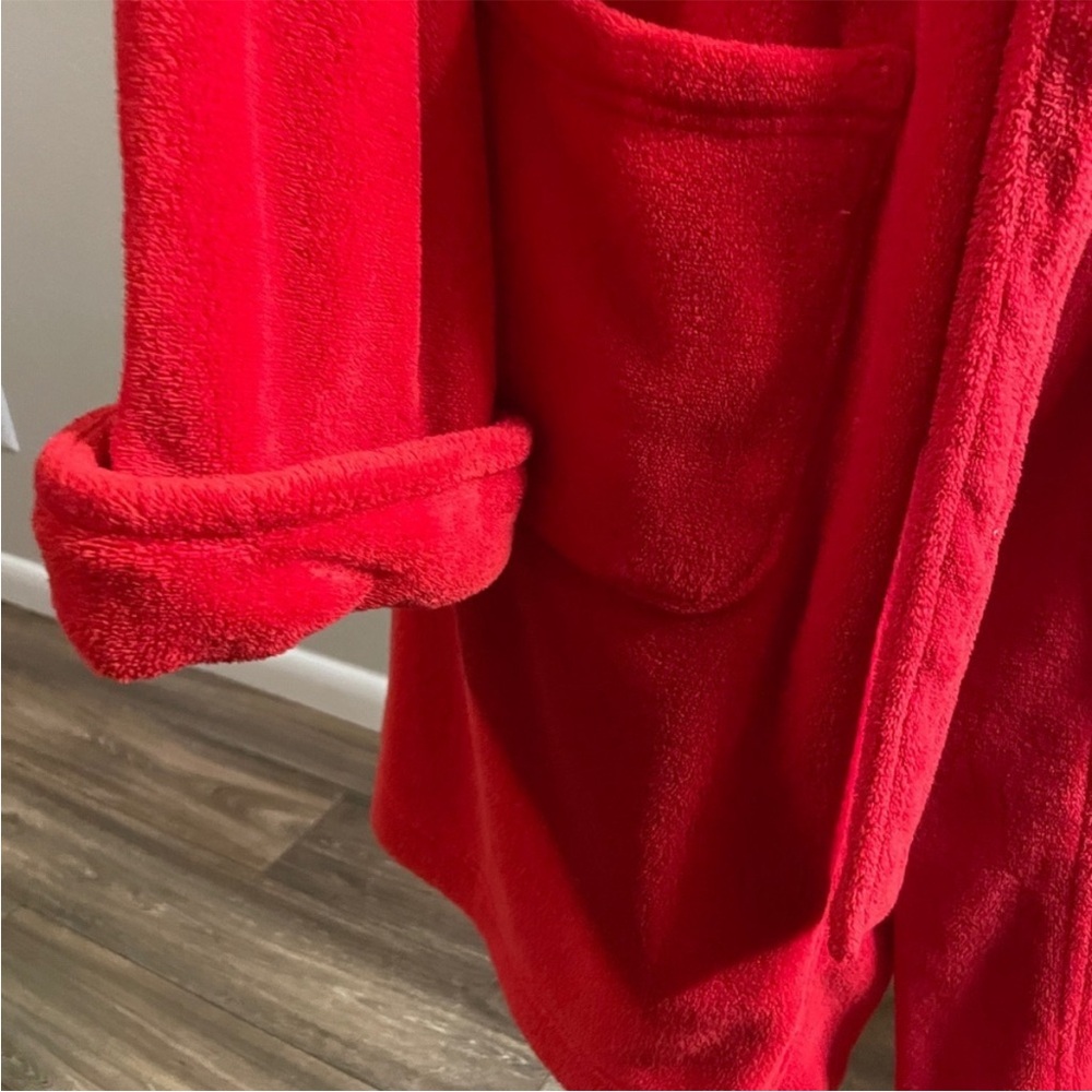 Lauren Ralph Lauren Red Plush Fleece Robe Bathrobe Belted Cozy Size S/M - Picture 10 of 11